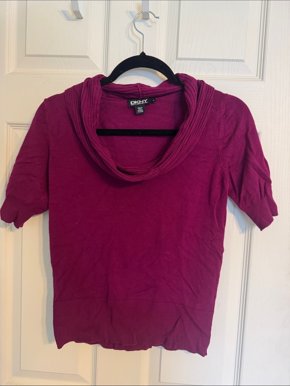 DKNY Fuchsia Cowl Neck Short Sleeve Sweater